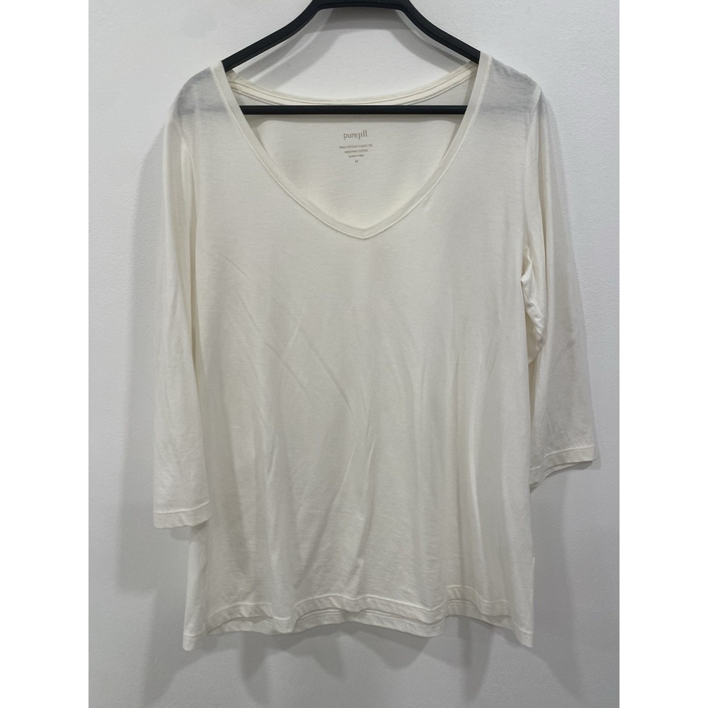 Pure Jill Top Pima Cotton Long Sleeve Tee Ivory Super Soft SZ Medium New W Flaw